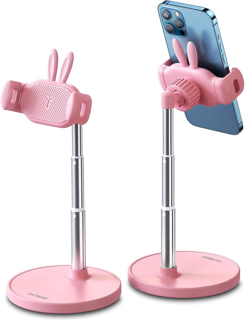 OATSBASF Cute Chat Stand, Angle Height Adjustable Cell Phone Stand for Desk, Kawaii Phone Holder Stand for Recording, Compatible with iPhone, All Phones (Pink)