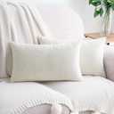 HWY 50 Cream White Lumbar Pillow Covers 12x20 Inch Pack of 2, Soft Chenille Decorative Throw Pillow Covers Farmhouse for Couch Sofa Living Room Bed