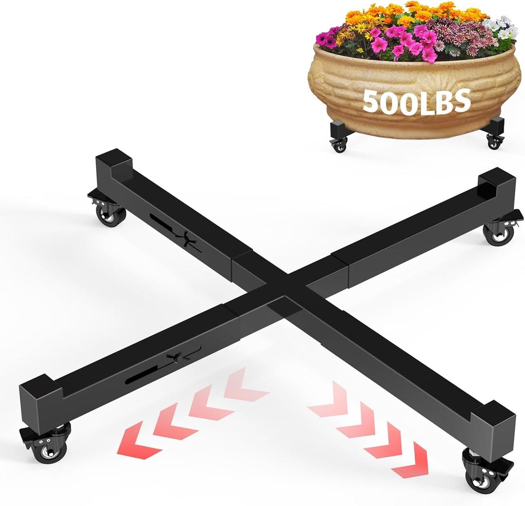 Plant Caddy With Wheels, 21" to 30" Heavy Duty Rolling Plant Dolly, Metal Plant Stand With 4 Lockable Caster Wheels, For Indoor Outdoor Large Pots Planter, Holds Up to 500 Lbs, Black Moving Dolly