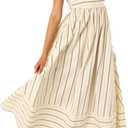 Women Striped Maxi Dress Sleeveless Backless Cutout Smocked Sundress Spaghetti Straps Boho Flowy Dresses (Large, Apricot)
