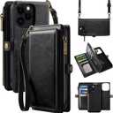 MInCYB for iPhone 13 Pro Max Wallet Case with Card Holder (12 Card Slots) - PU Leather Case for Women & Men, Wireless Charging, Detachable Magnetic, Crossbody Strap, Shockproof Protective Phone Cover. (Black)