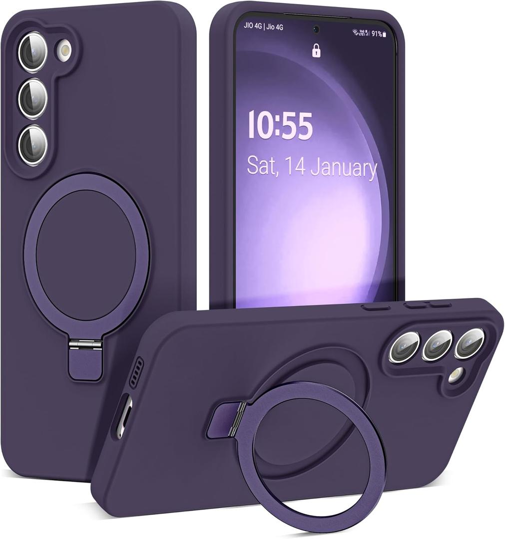 SKYLMW for Samsung Galaxy S23 Plus Case with Magnetic Invisible Stand [Compatible with Mag-Safe] Military Drop Tested [Full Camera Protection] Silicone S23 Plus Cases for Men Women, Purple