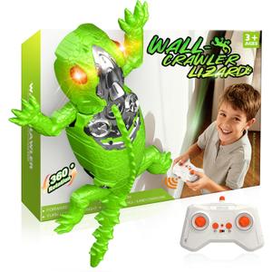 Wall Crawler Gecko Toy, Rechargeable Remote Control Lizard that Climbs Walls & Ceilings, 360Rotating RC Stunt Robot with LED Eyes, Realistic Reptile Toy-Birthday Gift for Boys Girls Kids Ages 3-12