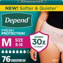 Depend Fresh Protection Adult Diapers, Incontinence Underwear for Women, Disposable, Maximum, Medium, Blush, 76 Count (2 Packs of 38)