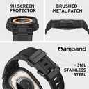 amBand Bands Case Screen Protector Compatible with Apple Watch Ultra 3/2/1 49mm for Men, M1 Sport Series Rugged Cover Strap and 9H Tempered Glass, Military Protective Bumper for iWatch 49 mm Men Black