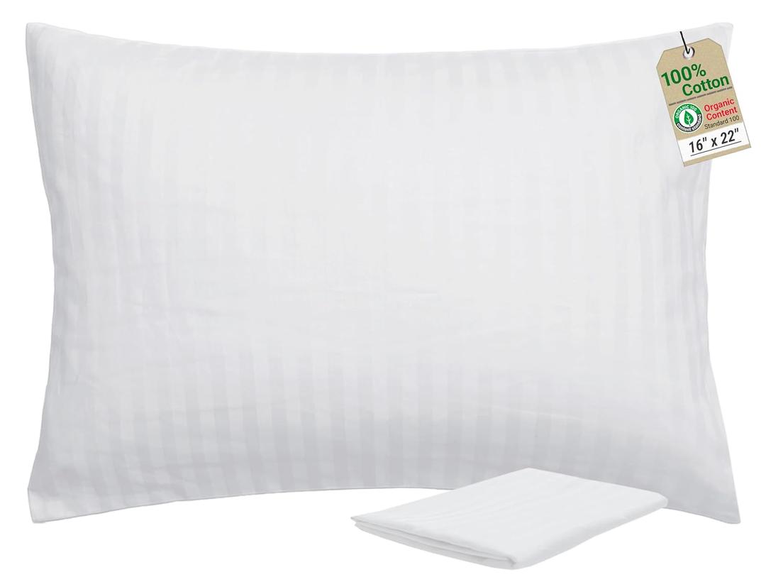 ZPECC Toddler Pillow with Pillowcase - 16x22 Organic Cotton Hypoallergenic Kids Pillow, Baby Essentials for Travel Crib Daycare Stroller (Intended for Age 2 and up) White Stripe