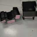 Joligrace Rolling Manicure Table 5 Drawers Foldable Nail Desk Cosmetology Case on Wheels Makeup Case with Brush Pouch for Technician Workstation Mobile Makeup Artist Trolley, Shiny Pink