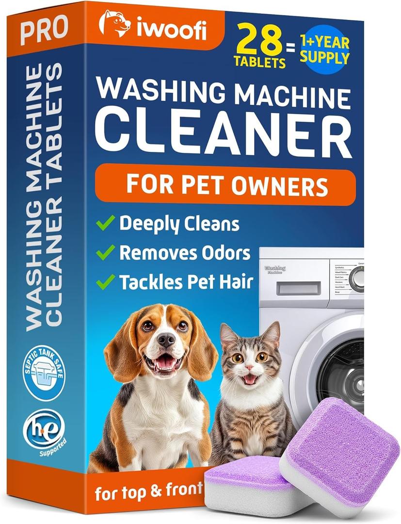 Washing Machine Cleaner Tablets for Pet Owners PRO  Front & Top Load HE Washers  28 Tablets 1-Year Supply  Breaks Down Pet Hair Eliminates Odors & Buildup  Septic Safe Extra-Strength Deep Clean