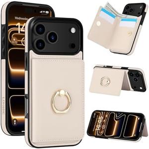 LOHASIC for iPhone 17 Pro Max Case Wallet with Card Holder, 360° Rotation Ring, RFID Blocking, 5 Card Slots, PU Leather 6.9" Cover for Apple 17 Pro Max Men Women, Ivory White