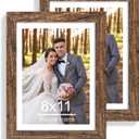 Hongkee 8x11 Picture Frame Set of 2, Made of Real Glass and Rustic Brown Wooden Frame - 8 by 11 Photo for Wall or Tabletop Display