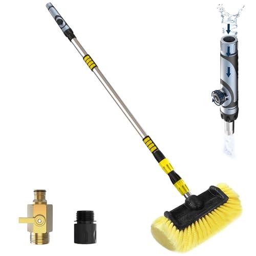 LAANPOLE 12FT Car Wash Brush with Long Handle, Car Cleaning Brush with 12 Inch Soft Bristle and Soap Dispenser, Solar Panels Cleaner with Telescoping Pole for RV, Truck, Boat, House Siding, Yellow