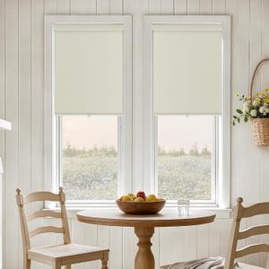 Blackout Roller Shades Cordless Blinds for Windows Free-Stop Thermal Insulated 100% Blackout Linen Roller Shades Blinds with Valance for Bedroom Living Dining Room Home Office Natural 28" W x 72" H