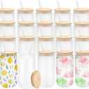 20 Pack Sublimation Glass Cups Frosted 16oz Blanks Sublimation Borosilicate Glasses Tumbler with Bamboo Lids and Straws for Beer, Juice, Soda, Iced Coffee, Drinks