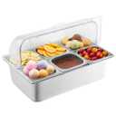 VEVOR Countertop Food Serving Display Container, 6 Pan Stainless Steel Food Serving Tray, Buffet Condiment Dispenser Display Rack with Clear Lid & 3 Freezer Boxes, for Restaurant Hotel Kitchen Party