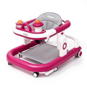 5-in-1 Baby Walker with Wheels Foldable Height-Adjustable Walker for Baby Boy 6-12 Months with Feeding Tray Multi-Functional Activity Center Battery-Free Function (Red)