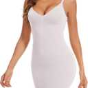 Womens Shapewear Slip Dress for Under Dress Seamless Tummy Control V Neck Full Slips Body Shaper (White, S)