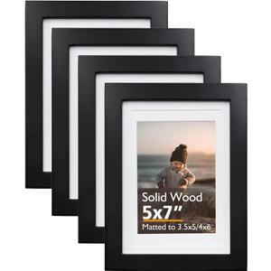 KINLINK 5x7 Picture Frame Black, Solid Wood Frames 5x7 with Acrylic Plexiglass for Pictures 4x6 With Mat,Tabletop and Wall Display, 5 x 7 Picture Frame