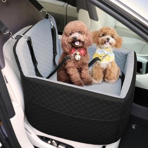 Petcozife Dog Car Seat for Small & Medium Dogs Under 35lbs, Detachable & Washable Pet Car Seat, Interior Height 6 Inches Pet Travel Bed with Storage Pockets and 2 Dog Safety Belts (Black/Gray)