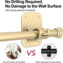 Curtain Rods No Drilling for Windows 30-75 Inch, Renter Friendly Adjustable Curtain Rod, Heavy Duty Metal Drapery Rods with Adhesive Brackets, Gold