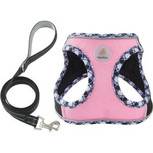 Hipubby Dog Harness Small Sized and Leash Set, No Pull Soft Mesh Puppy Vest, Reflective Breathable Lightweight Pet Harness, Harness for Small Medium Dogs and Cats - Black Pink, S (S (Chest: 14.5"-16"))