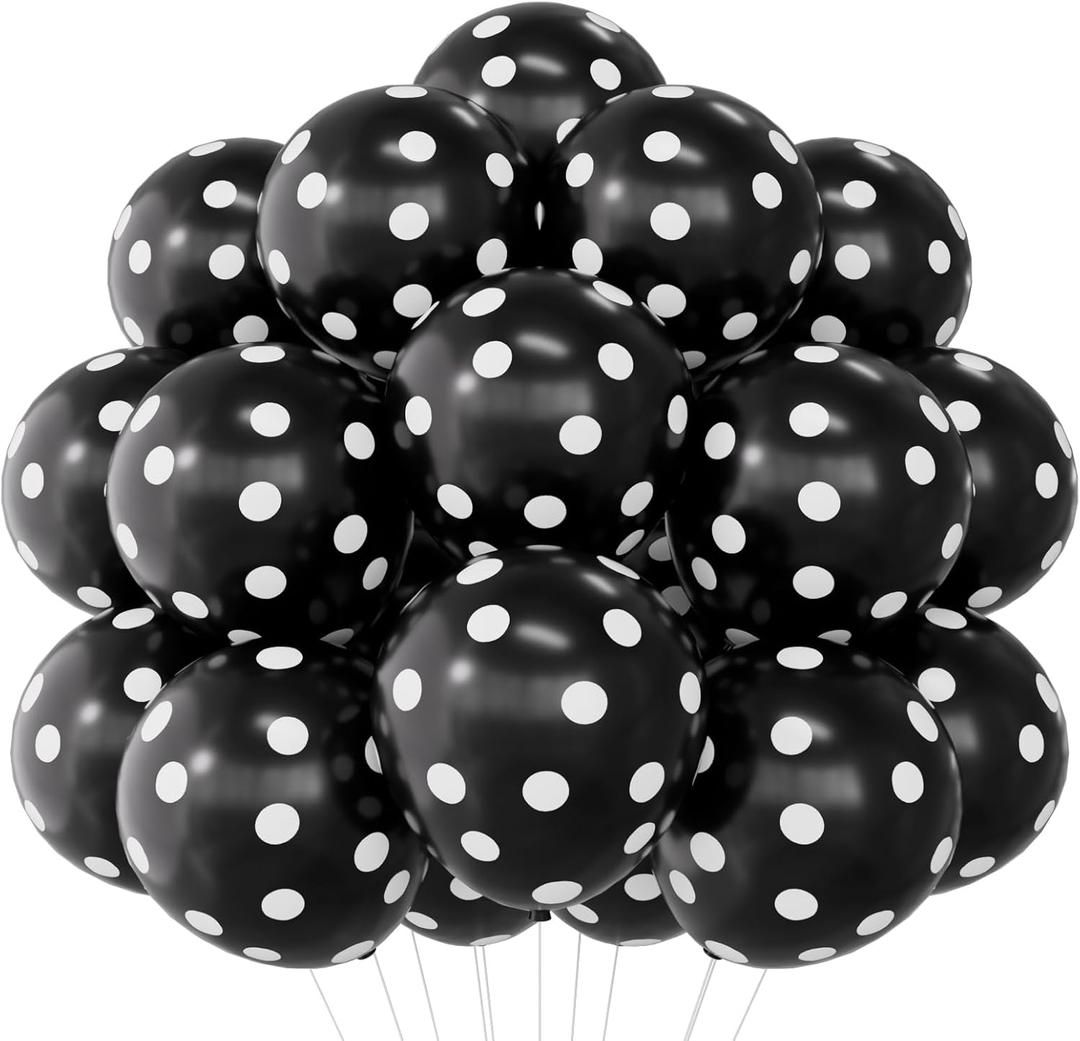 60PCS Black Polka Dot Balloons 12 Inch Latex Helium Round Party Balloons Kit for Birthday Party Decorations