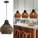 3-Pack Rattan Pendant Light 10.24" Hand-Woven Black Brown Fax Rattan Basket Chandelier Mini Boho Wicker Hanging Lamp for Dining Living Bedroom Kitchen Farmhouse