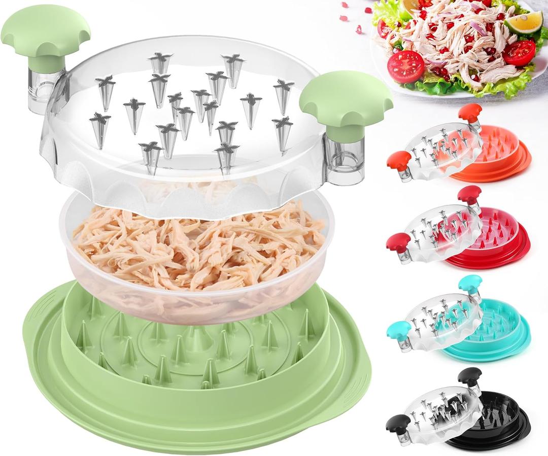 Upgraded 10" Large Chicken Shredder, Chicken Shredder Tool Twist Large With Removable Plate for Easy Transfer, Meat Shredder Tool Twist with Full Anti-Slip Strip Base, Visible Lid, Ergonomic Handle (Avocado Green)