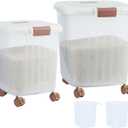 30 LB+50 LB Airtight Flour Rice Storage Container, Large Dry Food Storage Container Bin with Wheel, For Rice | Grain | Pet Food | Flour, 2 Count(Clear)