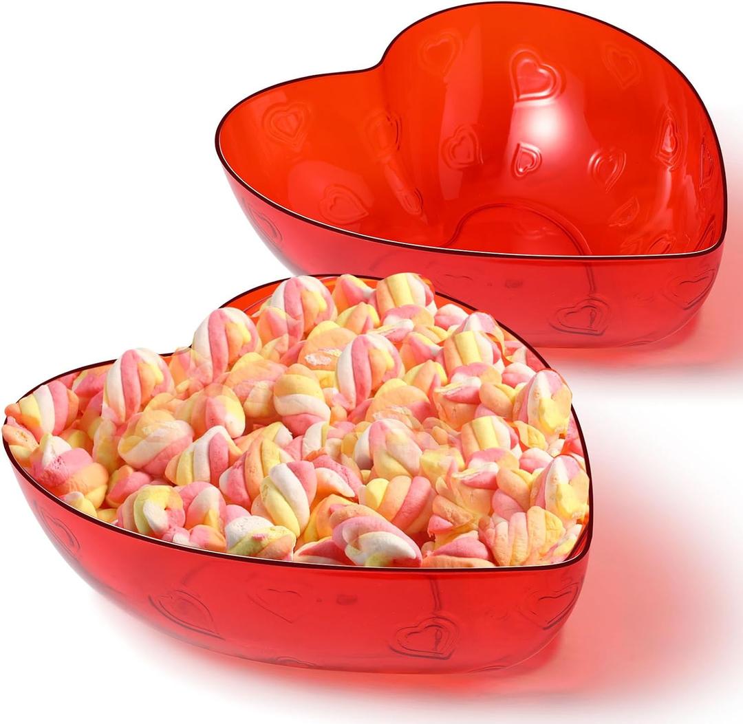 2 Pcs Heart Shape Dish 9.65 Inch Valentine Candy Bowl Red Love Dishes Plastic Love Fruit Plate Dessert Snack Salad Bowl for Home Valentine Anniversary Wedding