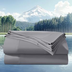 100% Viscose Derived from Bamboo_Sheets King Size 4pcs, Cooling & Breathable Bed Sheets for Hot Sleepers, Hotel Luxury Silky Bedding Sheets, 16" Deep Pocket(Grey) 100% Viscose Derived from Bamboo_Sheets King Size 4pcs, Cooling & Breathable Bed Sheets for Hot Sleepers, Hotel Luxury Silky Bedding Sheets, 16" Deep Pocket(Grey)