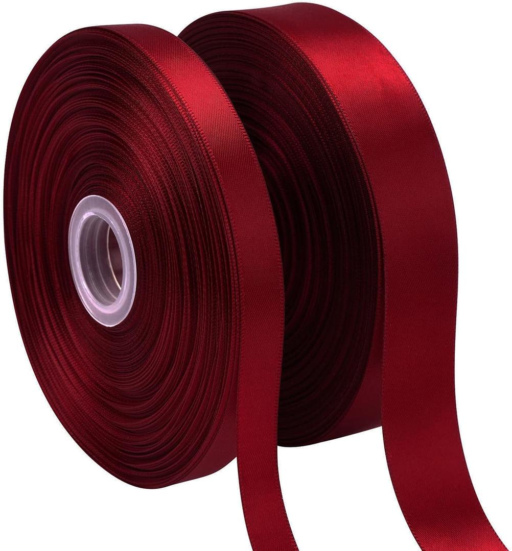 2 Rolls (150 Yards, 1/250 Yards) Burgundy/Maroon Satin Ribbon for Gift Wrapping, Wedding, Bow Making & Other Projects