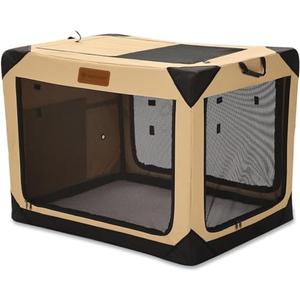 Garnpet 36"  Collapsible Soft Dog Crate for Large Dogs, 4-Door Foldable Travel Dog Kennel with Durable Mesh Windows for Indoor & Outdoor Portable Pet Crate, Soft Side Dog Crate, Beige