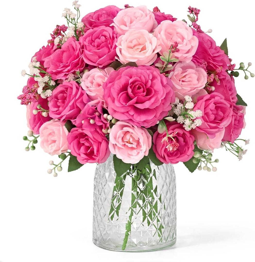 Yastouay 2 Bouquets Peonies Artificial Flowers, Mixed Pink Fake Peonies with Large Bloom, Silk Peony Flowers Faux Peony Bouquet for Wedding Centerpieces, Table, Vase & Home Decor