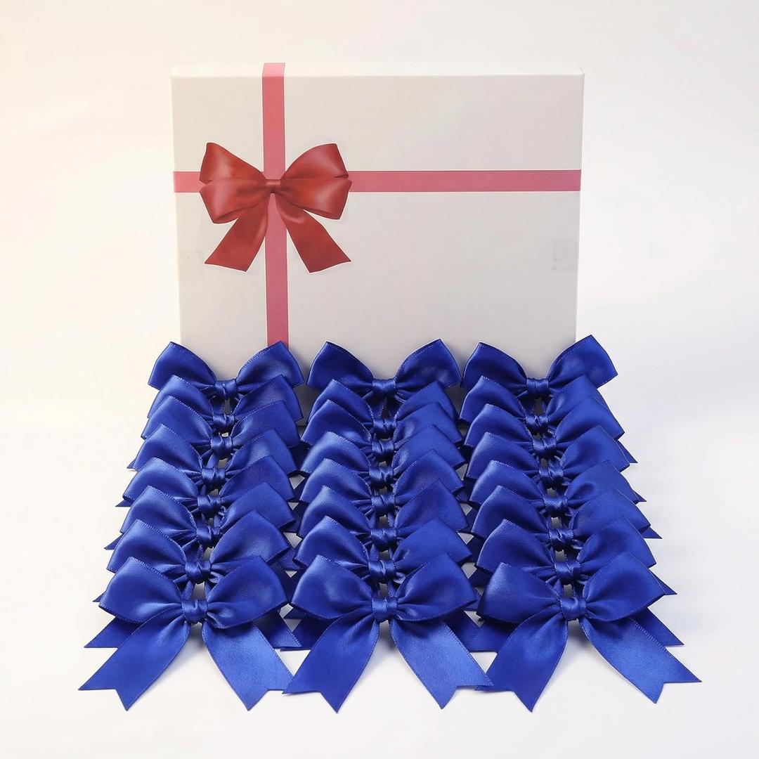 Royal Blue Gift Wrap Bows - 50 Pcs 3.3 Inch Elegant Metallic Bows for Men's Gifts, Corporate Events, Father's Day, Wedding Decor, Christmas, Birthday, Party Decorations (Includes 50 Adhesive) (1 Count (Pack of 50))