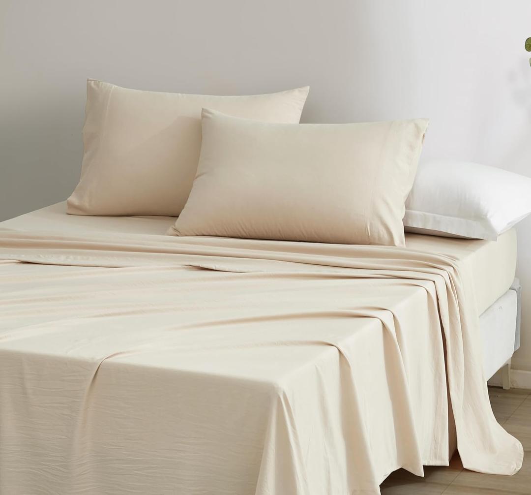 Chezmoi Collection Stone Washed Twin Size Sheet Set - 3-Piece Extra Soft Breathable Wrinkle & Fade Resistant 14-Inches Deep Pocket Sheets & Pillowcases Set - Twin, Sand