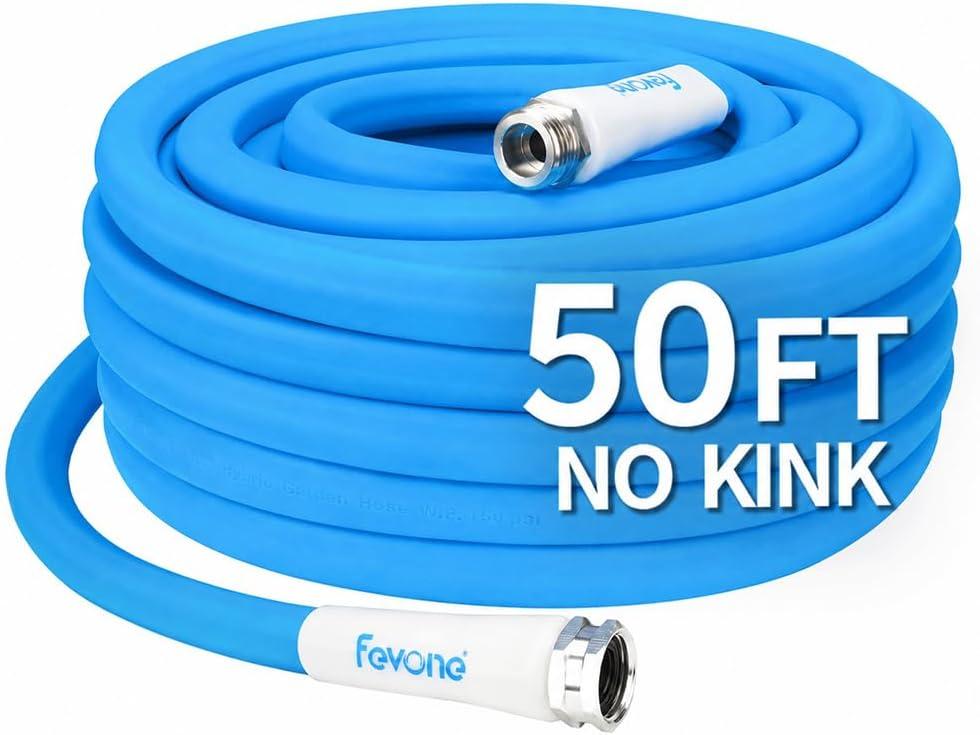 Garden Hose 50 ft, Kink-Free Triangular Prism Design | Heavy Duty Water Hose, 5/8 Inch ID, 600 PSI, Leak Free, Flexible Hybrid Polymer Yard Hose with 3/4 Inch Aluminum Fittings