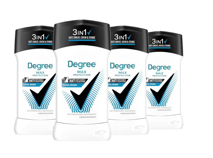 Degree Men Antiperspirant Deodorant 4 pack Cool Rush 72 Hour protection against sweat, odor and stains 2.6 oz