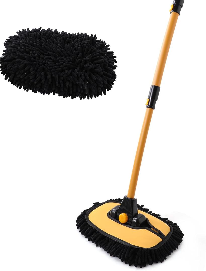 Yocada Car Wash Brush Mop 15 Curved with 43" Telescopic Aluminum Long Handle Microfiber Car Cleaning Mop for Car Wash Truck Boat Wheel with 1 Chenille Replacement Head