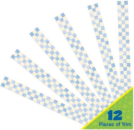 Eureka 845692 S'Cool Era Checkered Sky Decorative Classroom and Bulletin Board Trim for Teachers, 2.25" Wide with 37 Feet Total, 12 Strips (Pack Of 5)