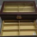 NovelBee Leather 6 Slots Watch Box and 9 Pieces Eyeglasses Sunglass Glasses Case Organizer,2-Tier Watch Sunglasses Display Drawer Holder Transparent Lid with Lock for Women Men (Brown)