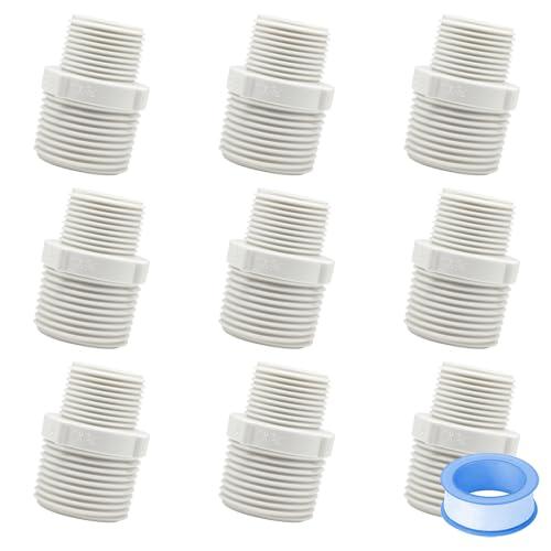 HayEastdor 9PCS 1" to 3/4" PVC Pipe Fitting Hex Nipple G1 Male X G3/4 Male Coupling Adaptor of Thread Plumbing PIPE Connection
