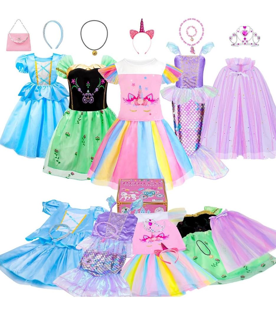 Meland Princess Dress Up - Dress Up Clothes for Girls with Toys,Christmas Birthday Gift for Toddler Girls 3,4,5,6,7,8 Years