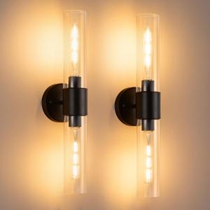 Industrial Wall Sconces Set of 2 Matte Black 22" Modern Glass Wall Lamps E26 Vanity Mirror Lamp for Bathroom Indoor Use Hallway Bedroom (Bulbs not Included)