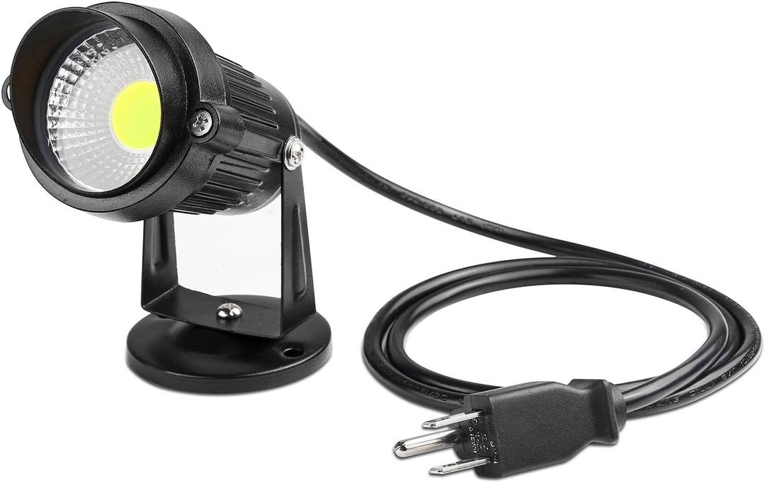 LemonBest LED Landscape Up Down Light 5W White LED Decorative Spotlight Lamp 110V with Plug for Indoor Outdoor Yard Step Wall Lighting (Cool White) (Include Spike)
