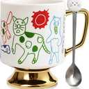 Christmas Mugs Whimsical Animal Ceramic fun Coffee Mug  14oz Childlike Hand-Drawn Cat, Dog & Bear Design  Cute gothic Coffee Cup Gift for Women, Girls, Kids (white)