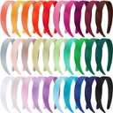 Duufin 30 Pieces Satin Headbands Girls 1 Inch Headband Crafts DIY Colored Plain Headbands for Girls and Women