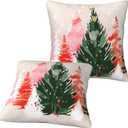bassyil Christmas Tree Watercolor Throw Pillow Covers Decorative Linen Pillow Cases Set of 2 Square Cushion Cover for Couch Sofa Bedroom Patio 18x18 Inch