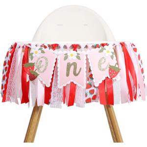 Strawberry 1st Birthday High Chair Banner - Sweet One First Birthday Decorations for Girls, Strawberry and Floral Highchair Banner Berry Sweet 1st Party Decor