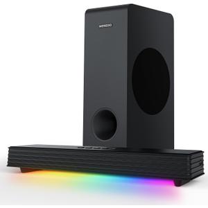 MEREDO Sound Bar for Smart TV 160W 3.1CH PC Gaming Sound bar with Subwoofer RGB Lighting Audio Sync Surround Sound System BT 5.3/HD-ARC/Optical/AUX/USB for Desktop Tablets Consoles Home Cinema