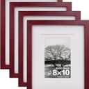 Egofine 8x10 Picture Frames 4 Pack - Wood Frames Covered by Plexiglass for Pictures 4x6 or 5x7 with Mat or 8x10 Without Mat, Photo Frames for Table Top and Wall Display, Cherry Red
